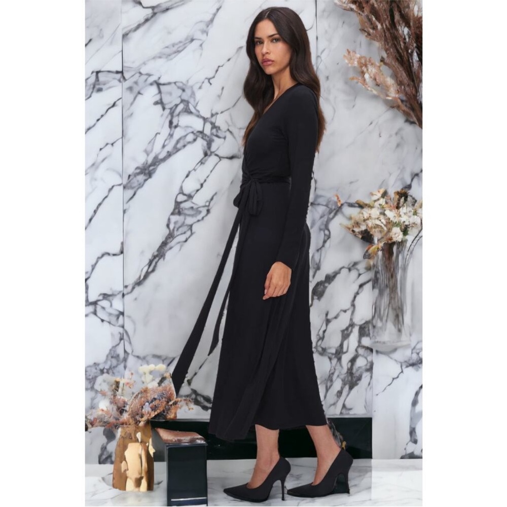 Good American Ribbed Black Wrap Dress